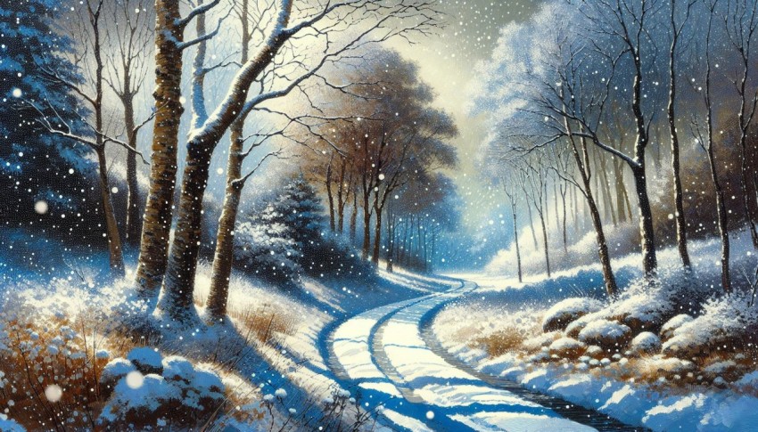 Snap an image of the first snowfall on a quiet woodland trail 1