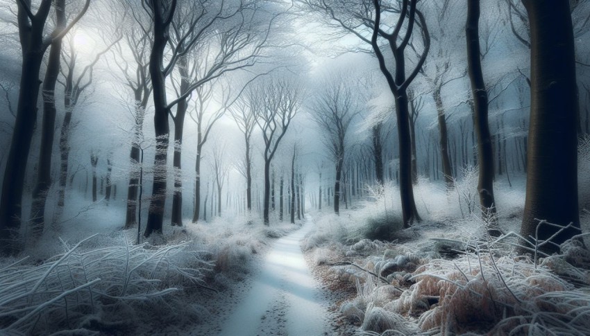 Snap an image of the first snowfall on a quiet woodland trail 2