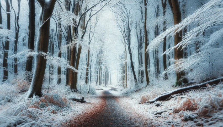 Snap an image of the first snowfall on a quiet woodland trail 3