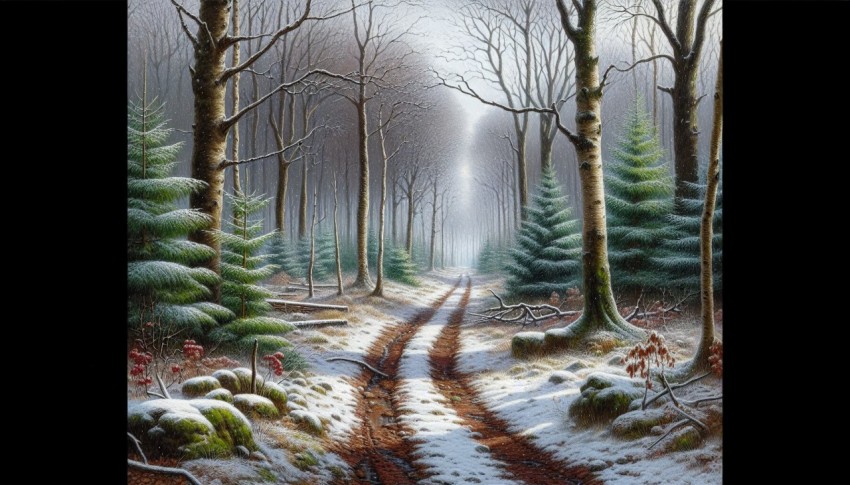 Snap an image of the first snowfall on a quiet woodland trail 6