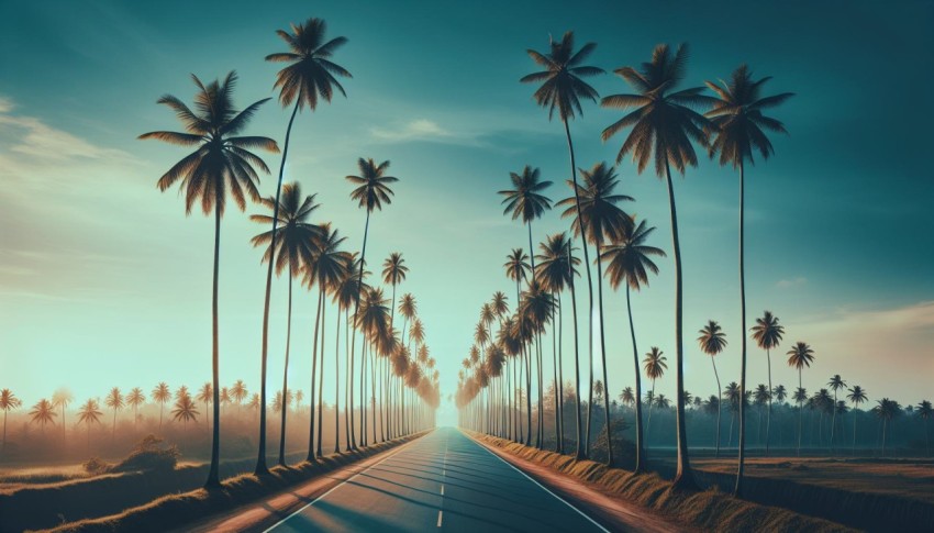 Capture the symmetry of a row of palm trees against a clear blue sky 4