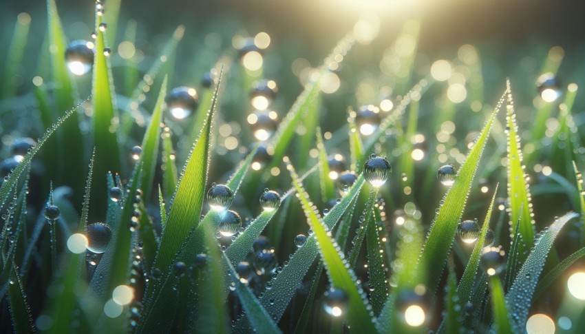 Take a macro photograph of morning dew on grass 1