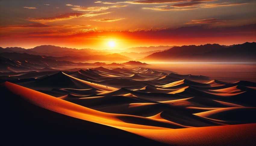 Capture the stark contrast of a desert landscape at sunset  4