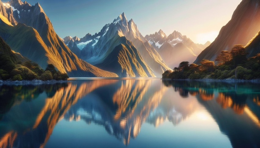 Capture the reflection of a mountain range on the glassy surface of a lake 2