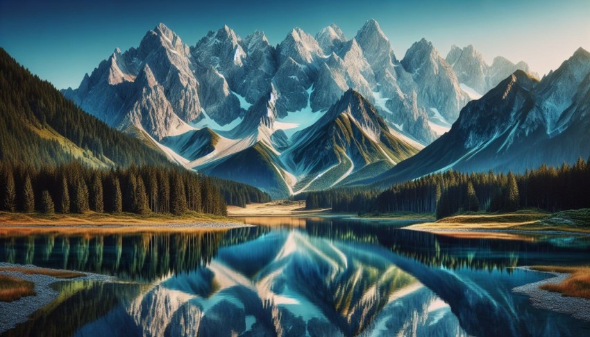 Capture the reflection of a mountain range on the glassy surface of a lake 4