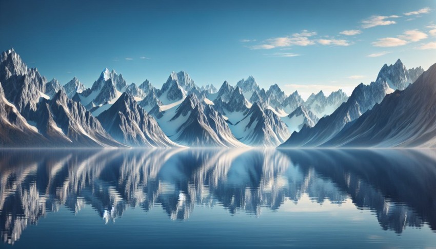 Capture the reflection of a mountain range on the glassy surface of a lake 8