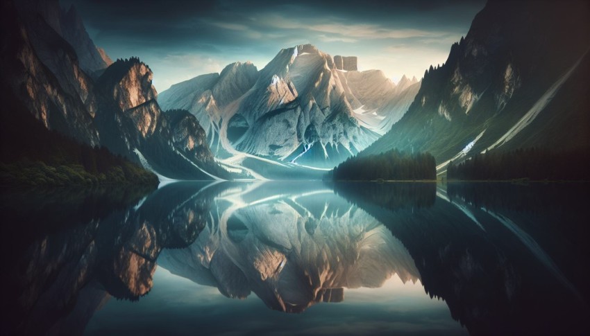 Capture the reflection of a mountain range on the glassy surface of a lake 9