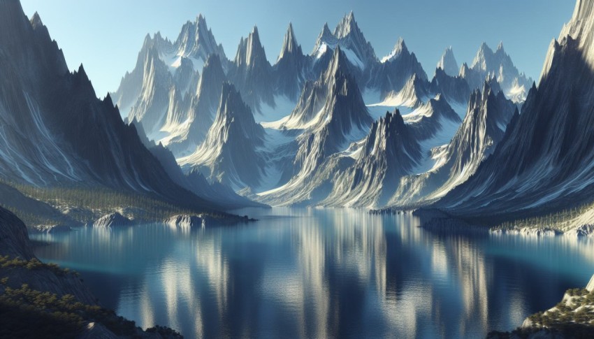 Capture the reflection of a mountain range on the glassy surface of a lake 11