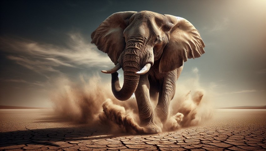 A lone elephant trekking across the dusty plains in search of water 1