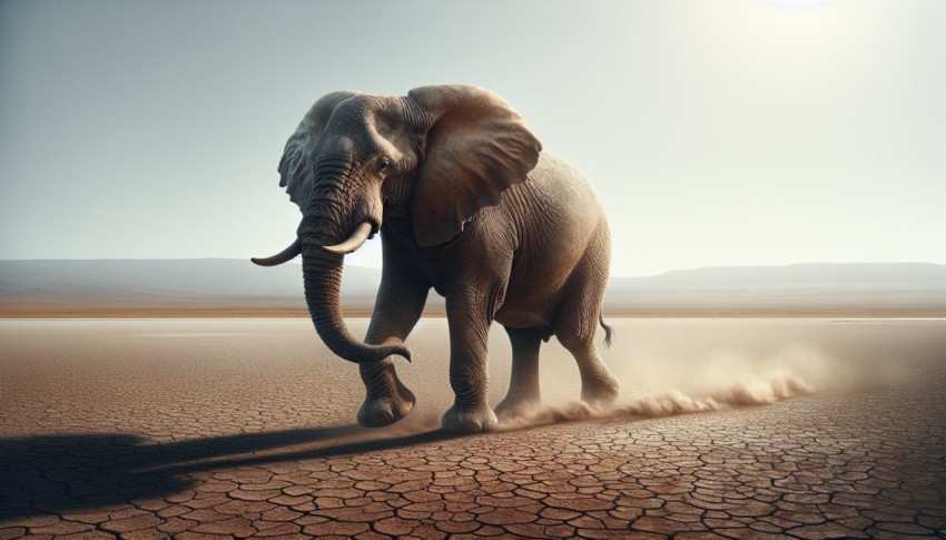 A lone elephant trekking across the dusty plains in search of water 4