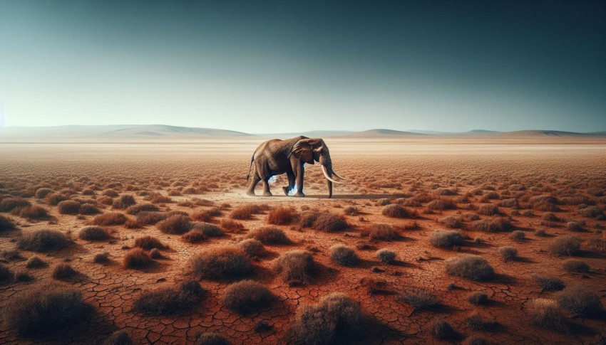 A lone elephant trekking across the dusty plains in search of water 6