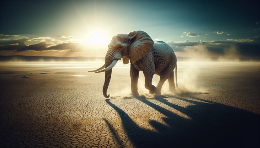 A lone elephant trekking across the dusty plains in search of water 8