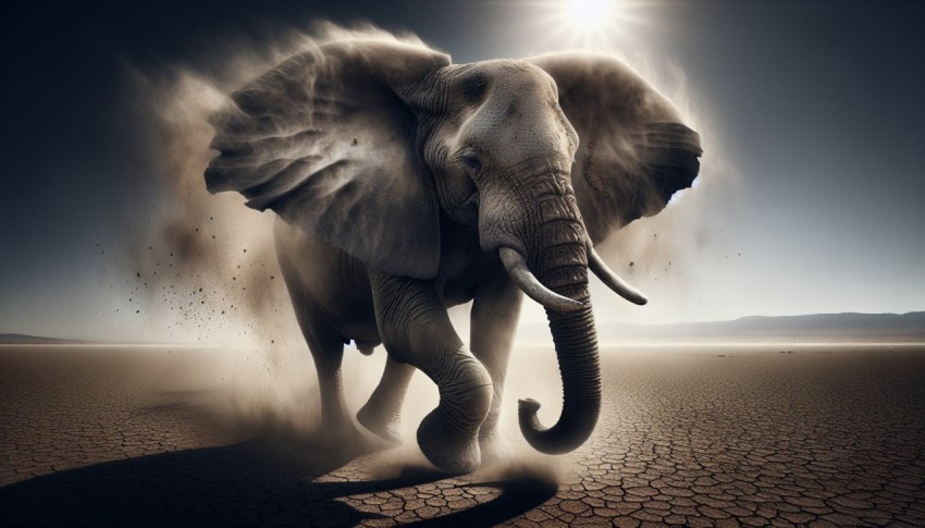 A lone elephant trekking across the dusty plains in search of water 9