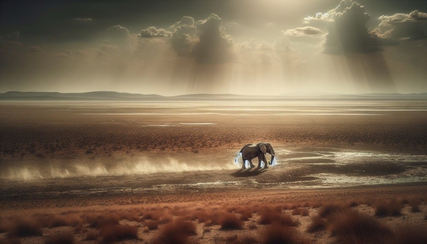 A lone elephant trekking across the dusty plains in search of water 10