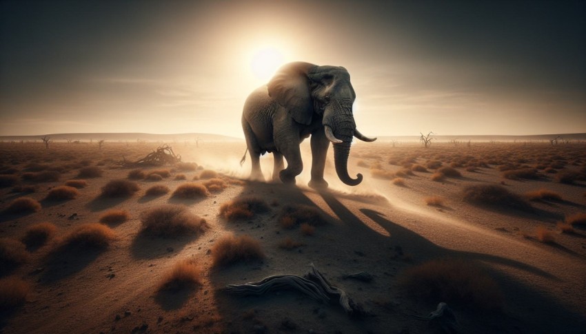 A lone elephant trekking across the dusty plains in search of water 11