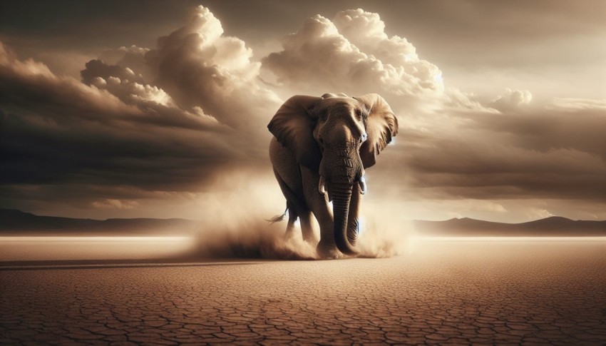 A lone elephant trekking across the dusty plains in search of water 12