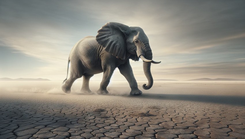 A lone elephant trekking across the dusty plains in search of water 13