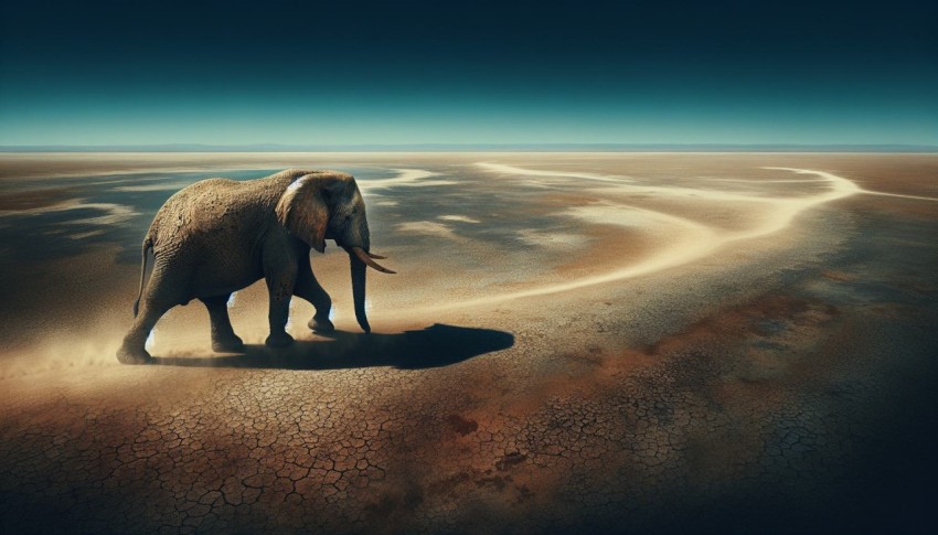 A lone elephant trekking across the dusty plains in search of water 14