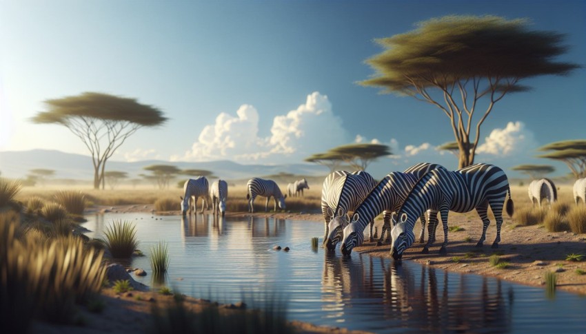 Zebras quenching their thirst while keeping an eye out for predators 2