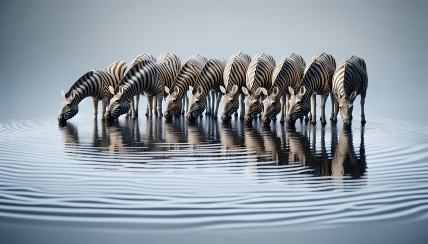 Zebras quenching their thirst while keeping an eye out for predators 8