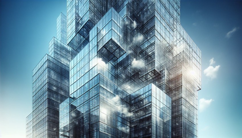 Capture the modern essence of a skyscraper's glass facade 1