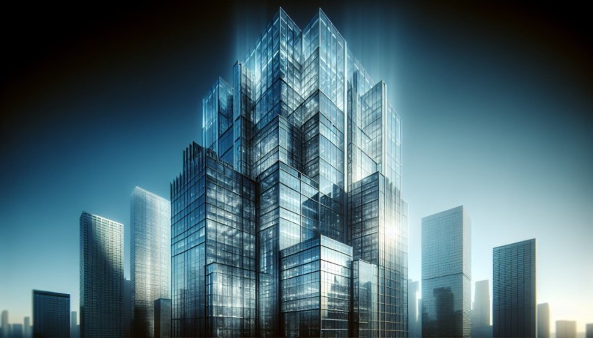 Capture the modern essence of a skyscraper's glass facade 2