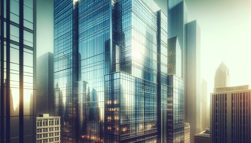 Capture the modern essence of a skyscraper's glass facade 3