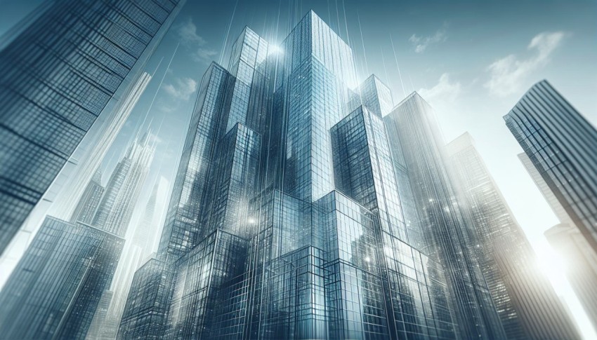 Capture the modern essence of a skyscraper's glass facade 4