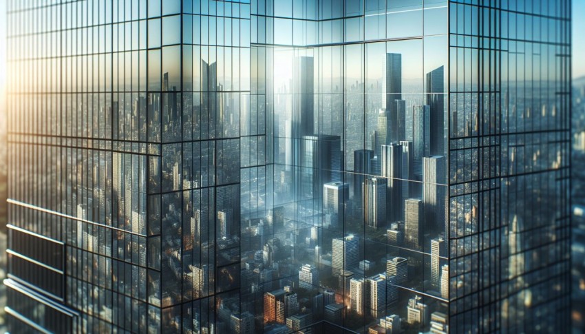 Capture the modern essence of a skyscraper's glass facade 8