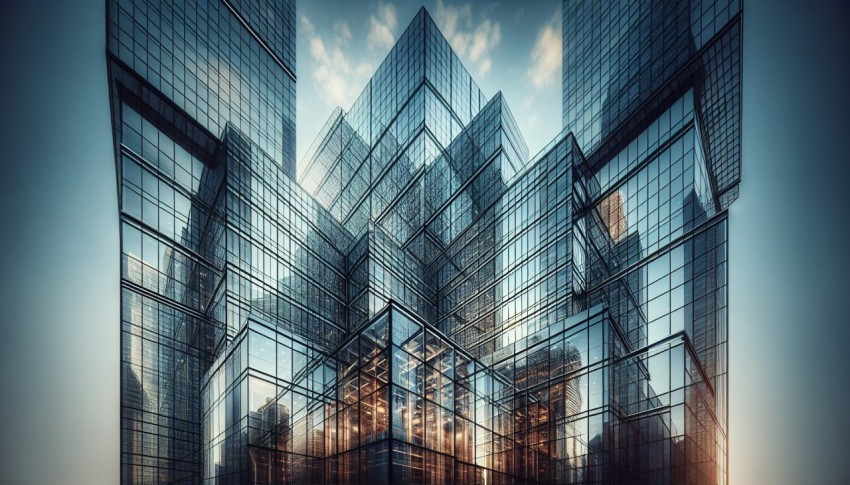 Capture the modern essence of a skyscraper's glass facade 10