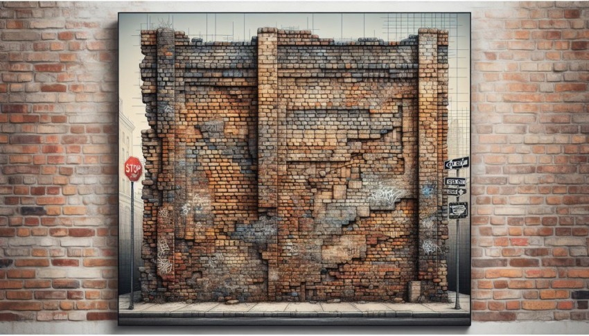 Capture the rough texture of an old brick wall in an urban setting 1