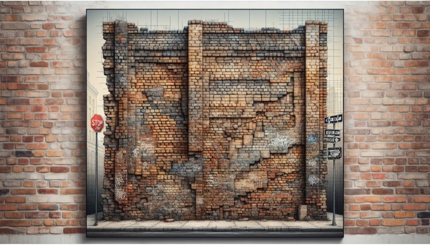 Capture the rough texture of an old brick wall in an urban setting 1