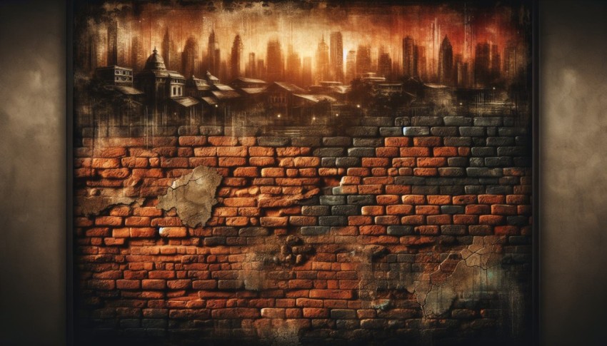 Capture the rough texture of an old brick wall in an urban setting 5