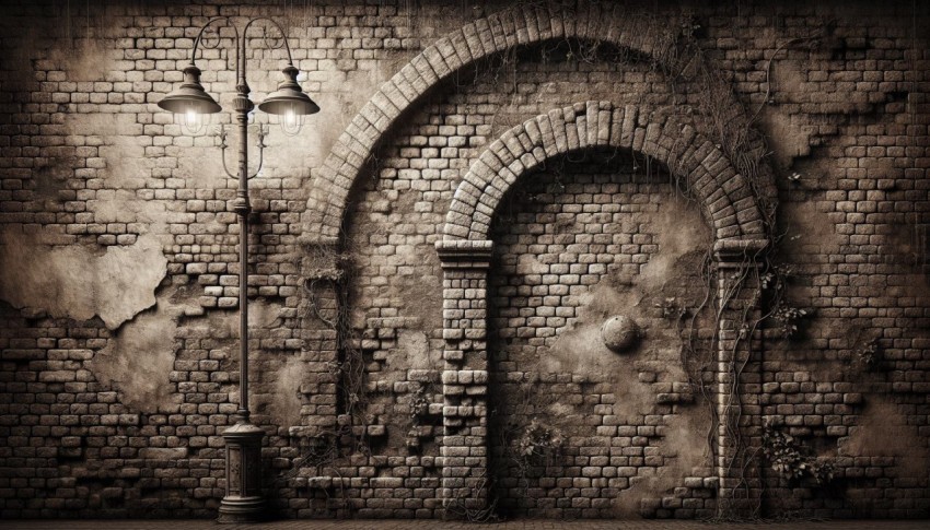 Capture the rough texture of an old brick wall in an urban setting 6