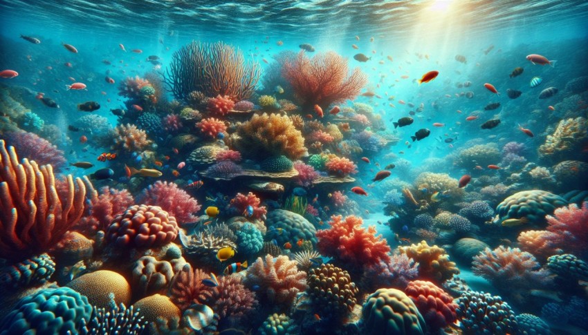 Photograph the vibrant colors and textures of a coral reef underwater 1