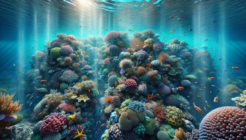 Photograph the vibrant colors and textures of a coral reef underwater 2