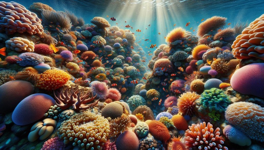 Photograph the vibrant colors and textures of a coral reef underwater 4