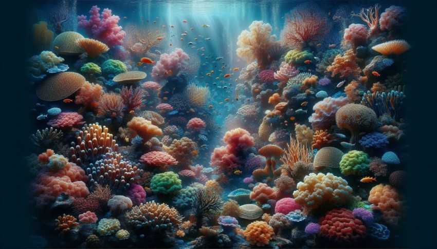 Photograph the vibrant colors and textures of a coral reef underwater 6