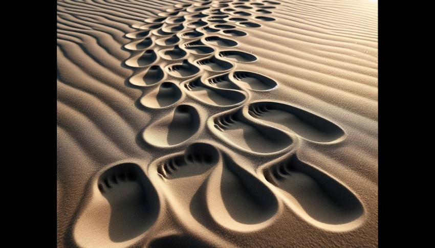 Capture the patterns made by footprints in a sandy beach 1