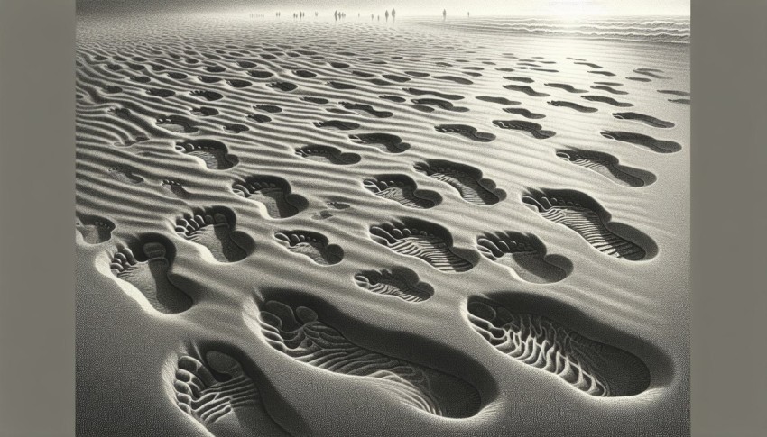 Capture the patterns made by footprints in a sandy beach 3