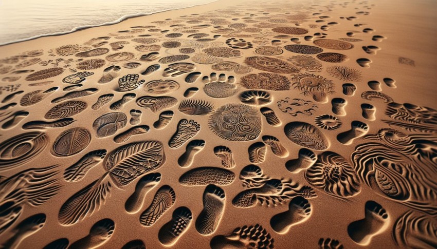 Capture the patterns made by footprints in a sandy beach 4