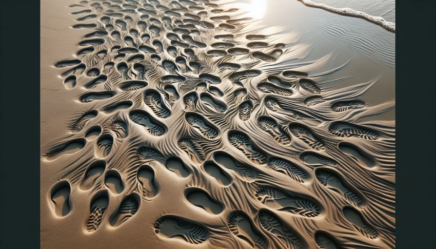 Capture the patterns made by footprints in a sandy beach 8