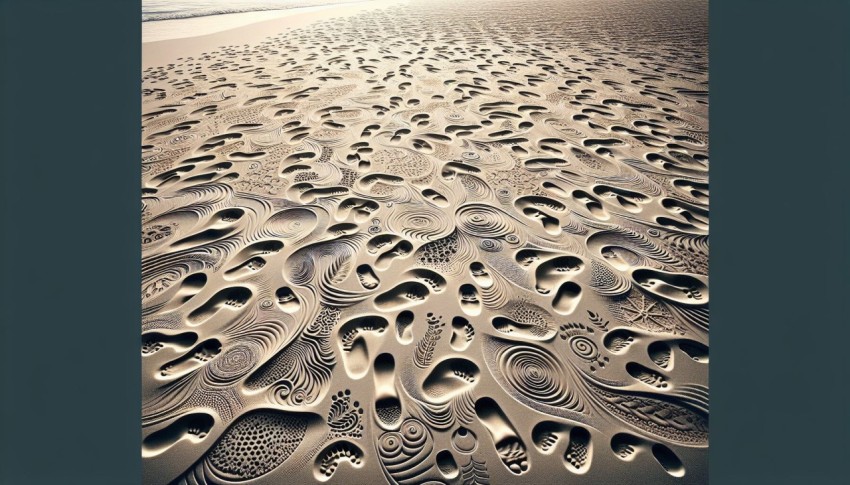 Capture the patterns made by footprints in a sandy beach 10