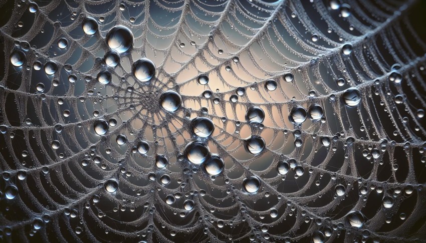 Take a close up of raindrops on a spider web 1