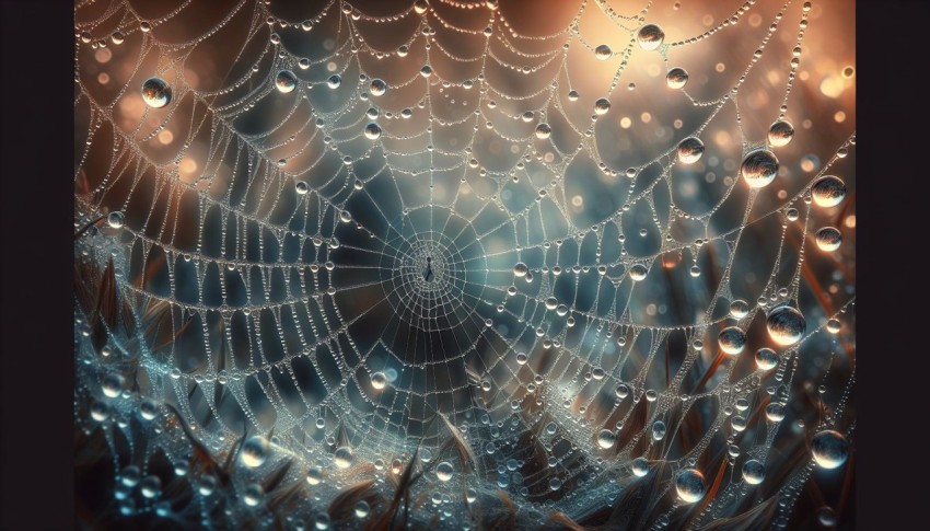 Take a close up of raindrops on a spider web 2