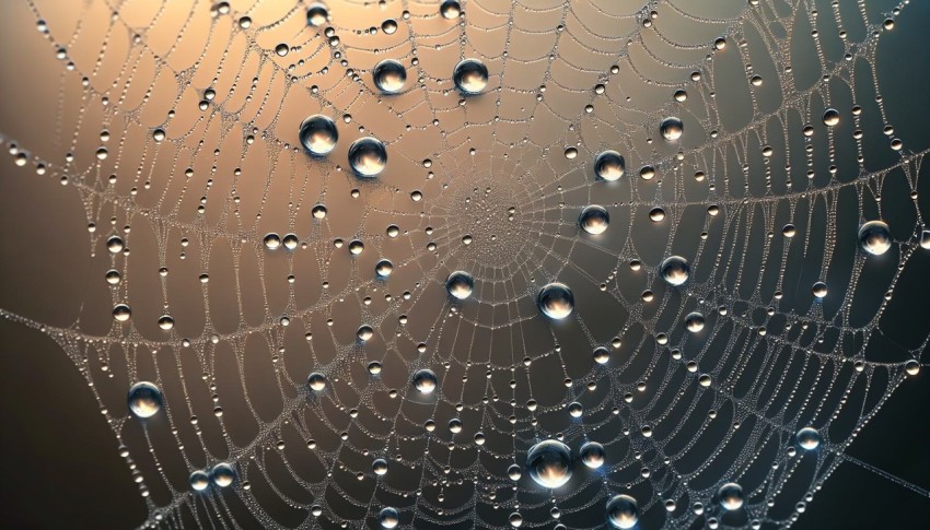 Take a close up of raindrops on a spider web 4