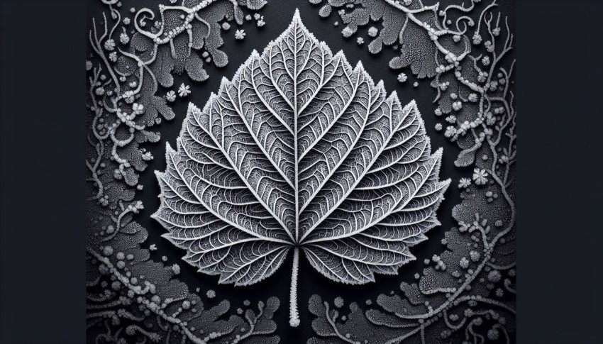 Capture the detail and symmetry of frost patterns on a leaf 4