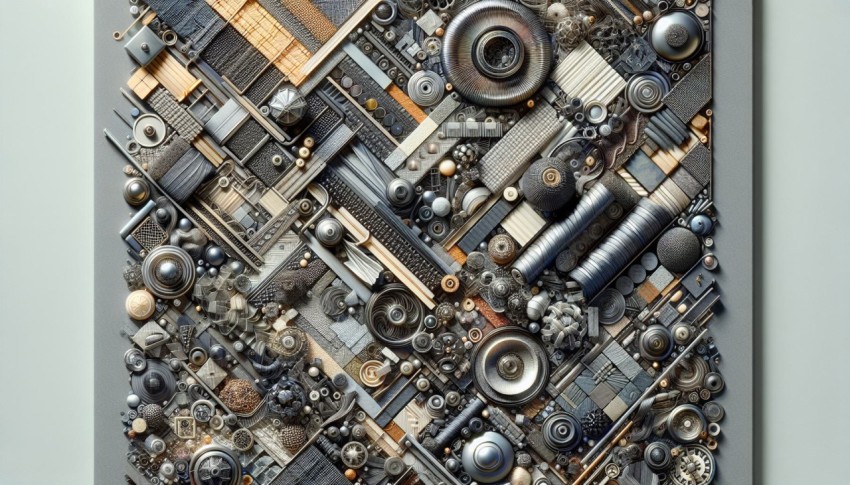 Take a photo of the contrasting textures on a piece of mixed media artwork 8