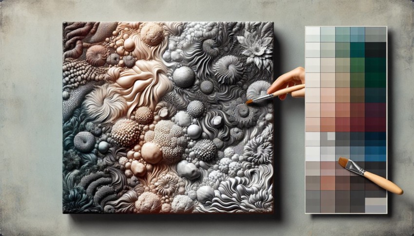 Take a photo of the contrasting textures on a piece of mixed media artwork 10