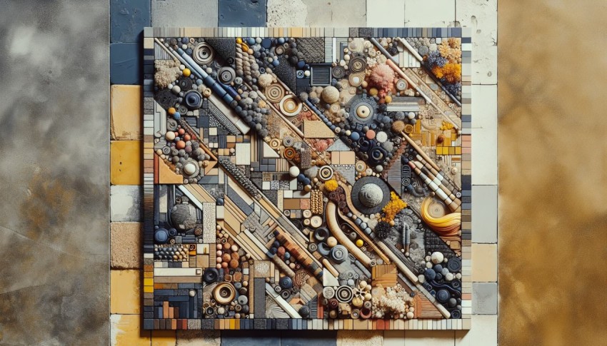 Take a photo of the contrasting textures on a piece of mixed media artwork 12